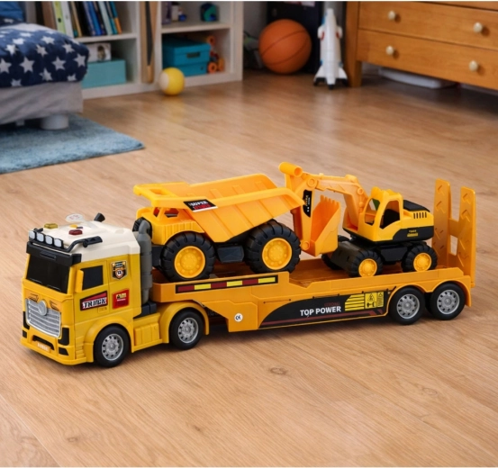 Vervoer van machines op de oplegger zoals in het echt