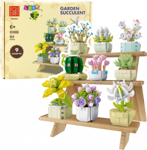 Constructieset bloemen in bloempotten, 9 modellen, 854 stukjes