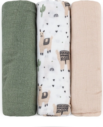 Petite&Mars set bamboe mousseline doeken Moussy llama vibes 68 × 68 cm (3 stuks)