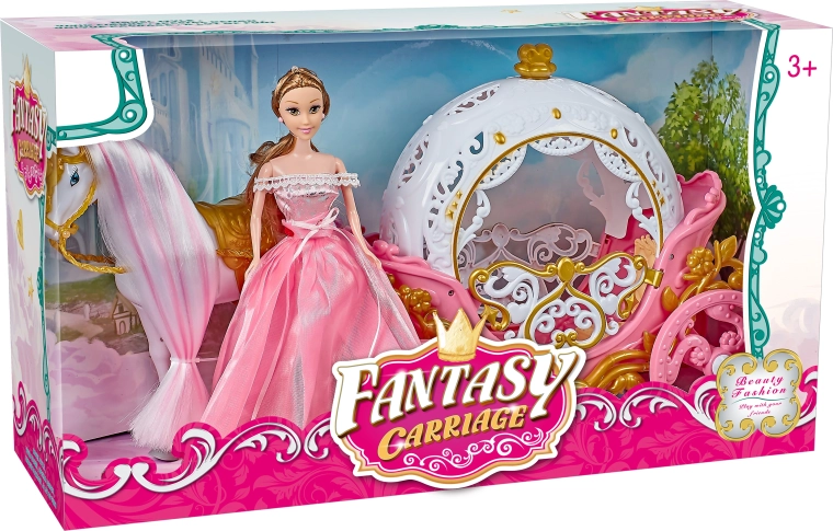 Magische roze koets met Pegasus en pop met licht en geluid