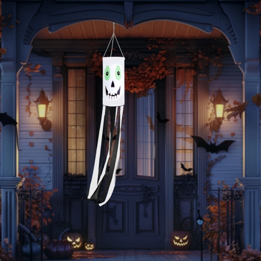 Halloween-windzak met witte geest 122 cm