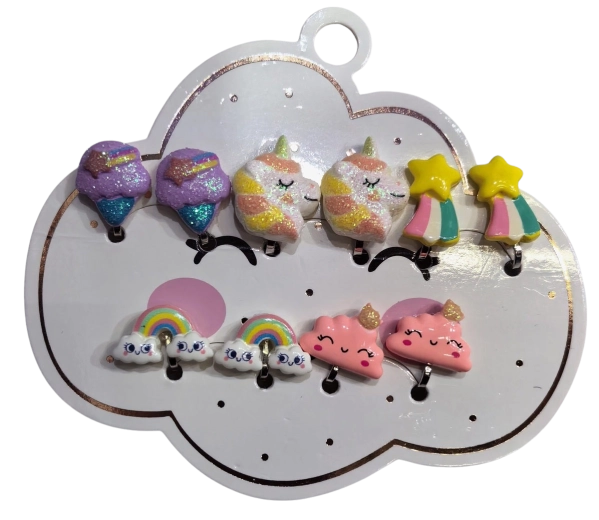 Pink set kinder-oorbellen wolkjes en snoepjes – 5 paar