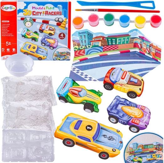 Color Day creatieve set voor het gieten en schilderen van 3D raceauto's City Racers