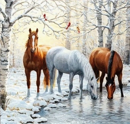 Diamanten mozaïek - Paarden in de winter