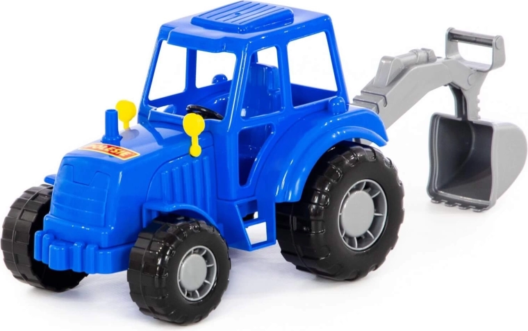 Blauwe Majster-tractor met schep