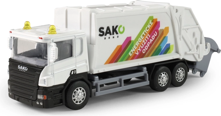 Metalen SAKO-vuilniswagen met terugtrekmechanisme en afvalcontainer