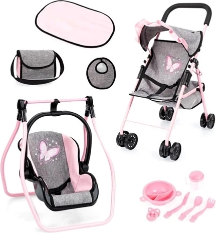 Bayer grijze poppenwagen in 6-in-1 set