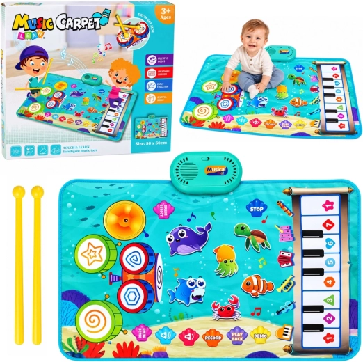 Interactieve muzikale speelmat 2-in-1 met piano en drums, onderwaterwereld