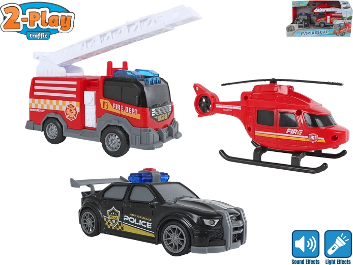 Set reddingsvoertuigen 2-Play Traffic (licht en geluid) - 3 stuks