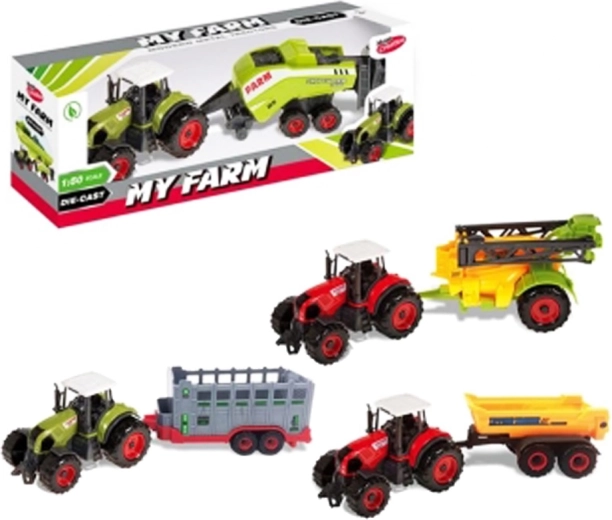 Metalen tractor met aanhanger met vliegwielaandrijving