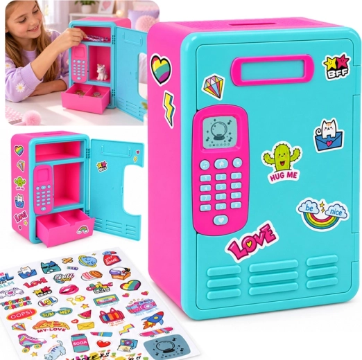Interactieve kinderopbergdoos – spaarpot/kluis met code, met muziek en rekenspel - 1 stuk