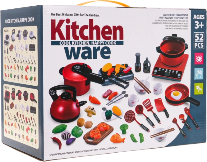 Rode pannenset met keuken en accessoires