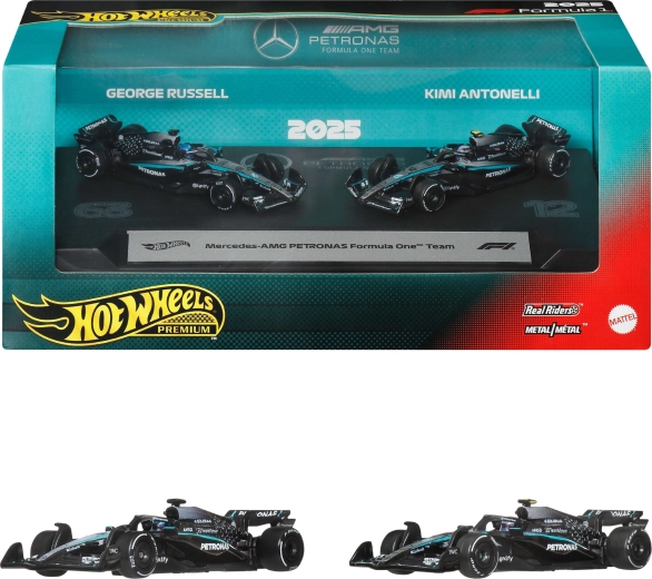 Hot Wheels Premium Formule 1 Mercedes-AMG Petronas Kimi Antonelli en George Russell - 2 stuks
