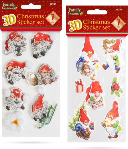Kerst 3D-stickers met kabouters - 1 stuk