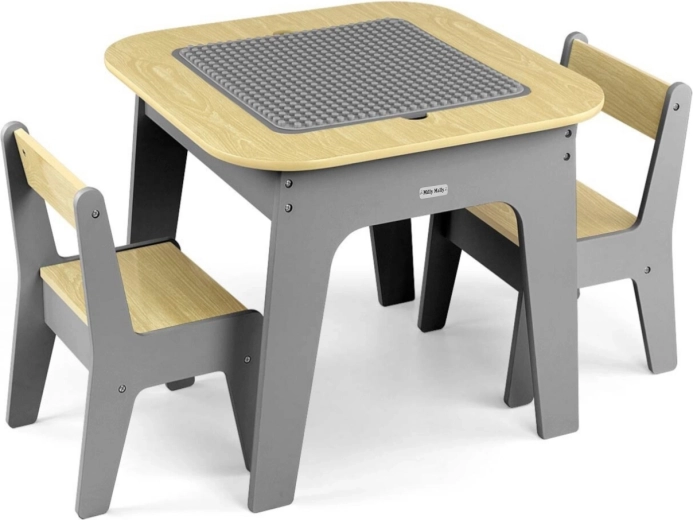Kinder tafel met twee stoelen Milly Mally Olaf Blocks donkergrijs - 3 stuks