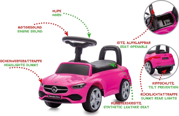 Kinderloopauto Mercedes-Benz C-Class 2-in-1 roze