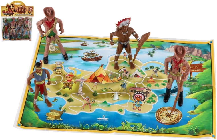 Indiaanse en cowboyfiguren met kaart 6 cm (plastic)