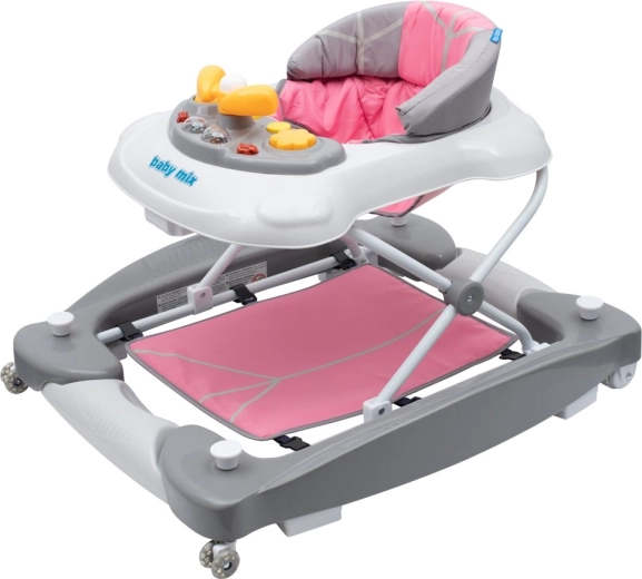 Babyloopwagen 2-in-1 met schommel en siliconen wielen Baby Mix roze