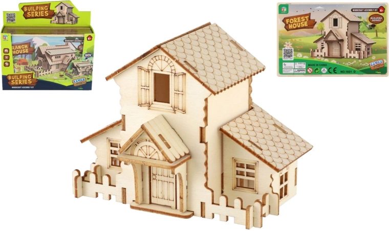Teddies houten 3D bouwpakket huisje, assorti - 1 stuk