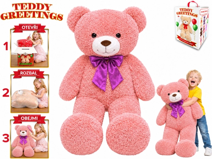 Teddy Greetings pluchen beer met strik 120 cm roze - 1 stuk