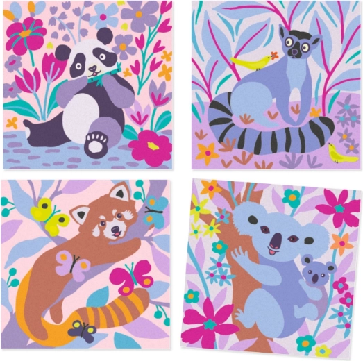 Vier illustraties met dieren