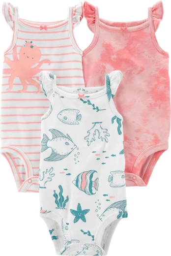 Carter's babyromper zonder mouwen Pink ocean – set van 3 stuks
