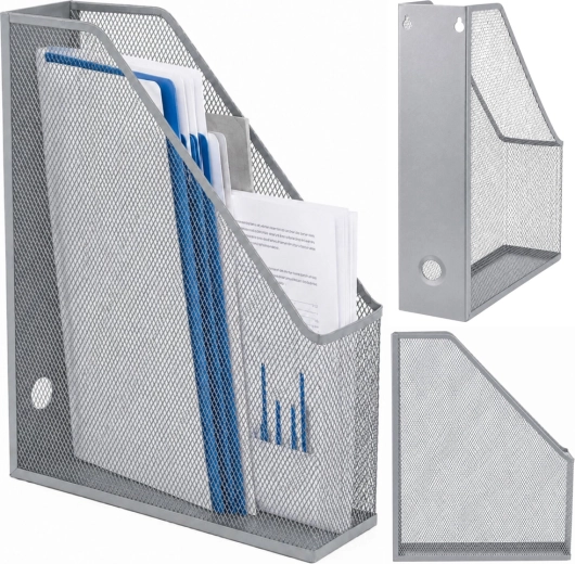 Metalen staande documentenorganizer A4, zilverkleurig