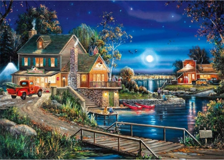 Diamantschilderen (diamond painting) Gospodarstwo nocą 40 × 30 cm