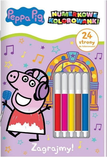 Peppa Pig – genummerde kleurplaten, deel 4: Laten we spelen! + 5 stiften
