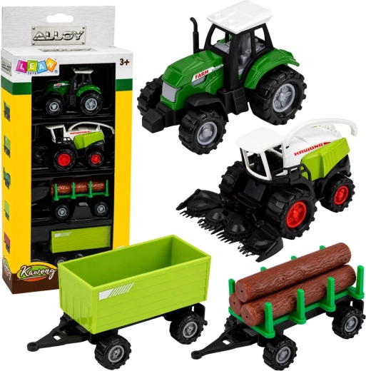 Set landbouwvoertuigen 1:68 – tractor, hakselaar, aanhanger en houtwagen (4 stuks)