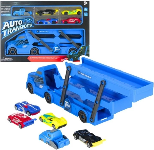 Autotransporter met autootjes, set van 6 stuks
