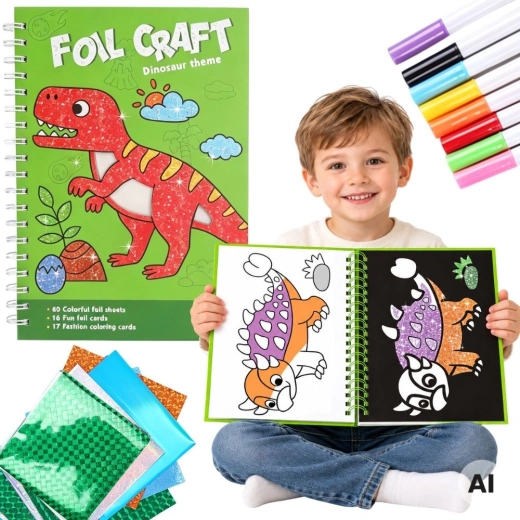 WOOPIE creatieve set met folie en kleurplaten met dinosaurussen, 121 onderdelen