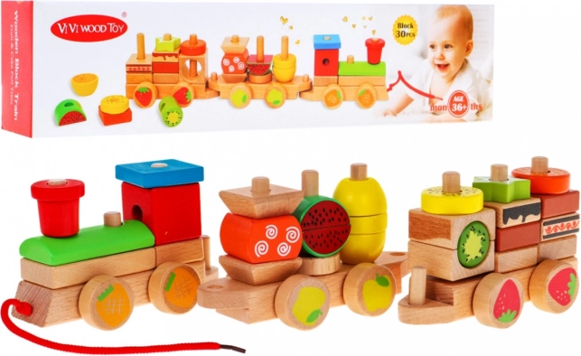 Houten locomotief met sorteerders voor kinderen 3+