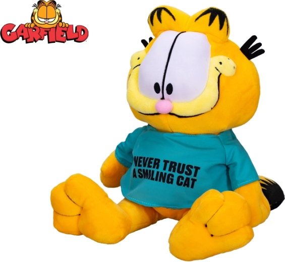 Pluchen kater GARFIELD 28 cm – T-shirt “Never trust a smiling cat”
