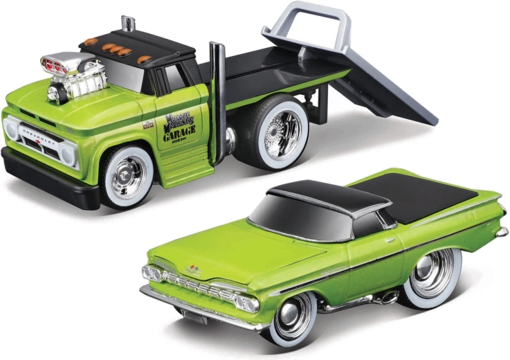 Maisto Muscle Transports 1966 Chevrolet C60 flatbed met Chevrolet El Camino 1:64