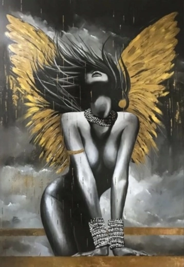 Norimpex diamond painting dame met gouden vleugels 30 × 40 cm
