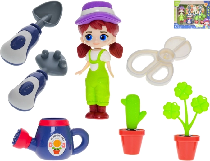 Tuinierster pop 15 cm met accessoires