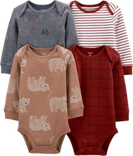 Carter’s romper met lange mouwen voor jongens, beertje-motief, 4 stuks (maat 56)