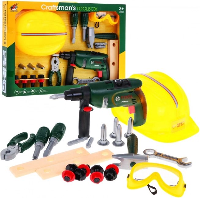 Set voor kleine bouwers voor kinderen 3+ Elektrische schroevendraaier + helm en bril + gereedschap