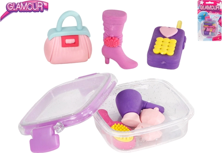 Glamour set gummen in de vorm van modeaccessoires