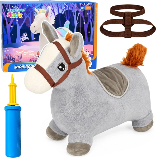 Pluchen opblaasbaar springpaard grijs 60 cm