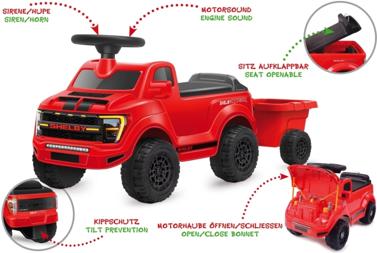 JAMARA Shelby Ford F-150 Raptor loopauto met aanhanger, rood