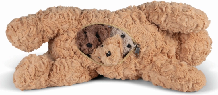 Puppy’s veilig opgeborgen in de buik