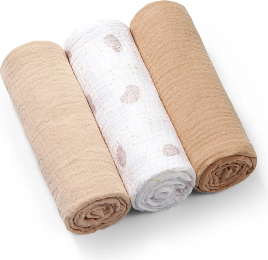Babyono Super Soft mousseline luiers beige 70 × 70 cm - 3 stuks