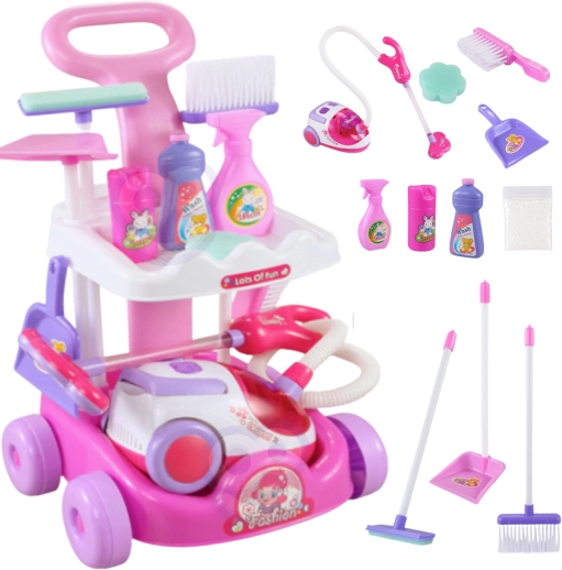 Woopie kinder-schoonmaaktrolley met stofzuiger en zuigfunctie, 11 accessoires