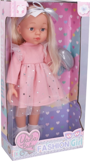 Pop in jurk met borstel 45 cm
