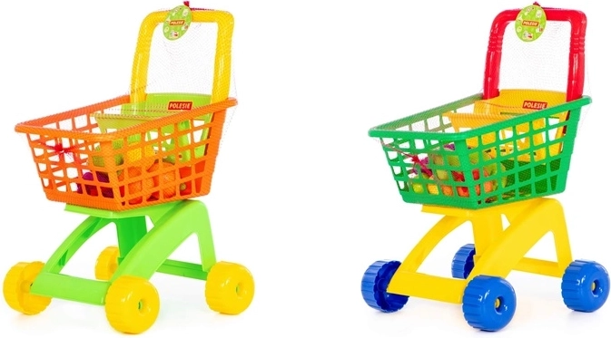 Kinderwinkelwagen voor de winkel met 10-delige boodschappen set