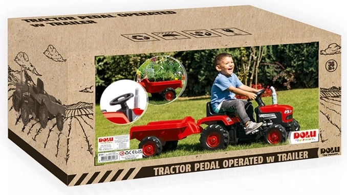 Dolu traptractor met aanhanger rood