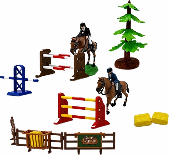 Springparcours: hindernissen, ruiters en paarden