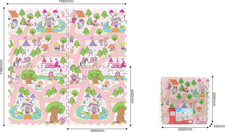 Zachte foam blokken met prinses 60 × 60 cm, 4 stuks